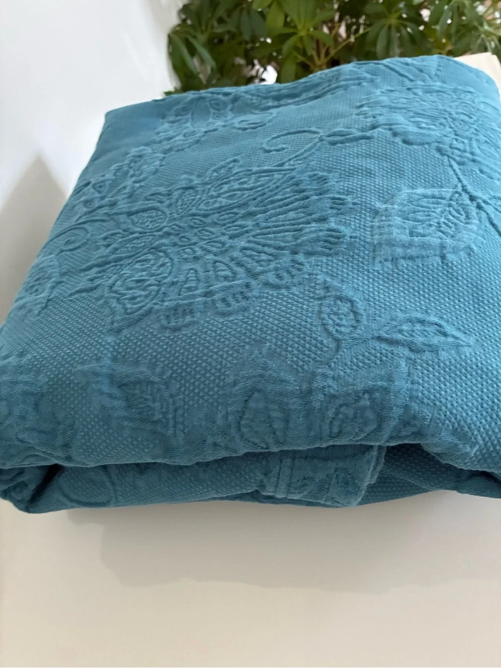 The Company Store Putnam Queen Matelasse Coverlet Blanket Teal Cotton